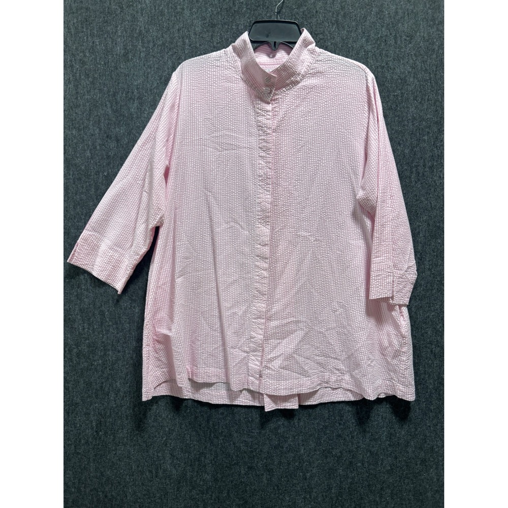 Diane Bailey Seersucker Tunic Women XXL Pink Back Zip Pockets Striped